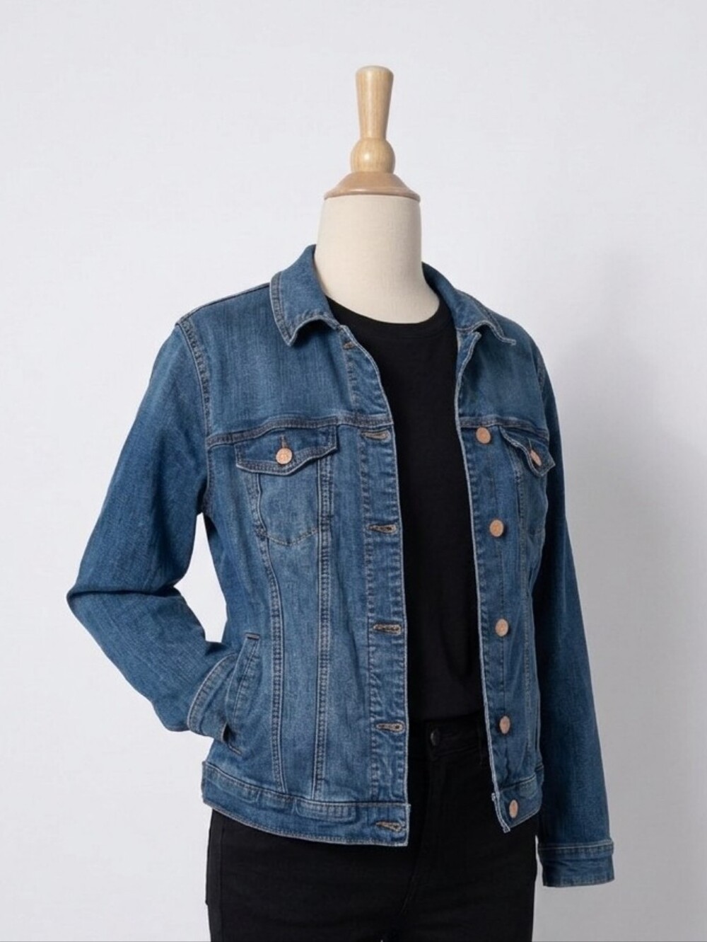 new directions Medium Blue Denim Jacket with Copper Buttons